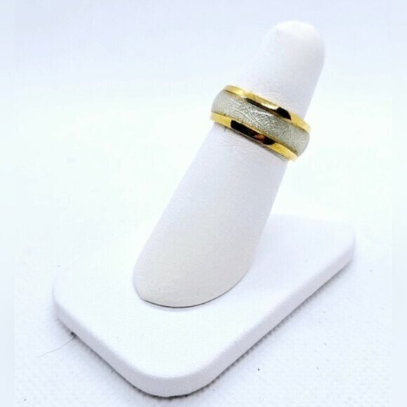 Tungsten Gold Tone Carbide Ring for Women, 8mm, Marble Inlay - Picture 3 of 9